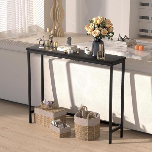 VASMIA Console Table, Entryway Table, Narrow Sofa Table, 39 Bamboo Hallway Table for Entryway, Living Room, Bedroom, Foyer, Black