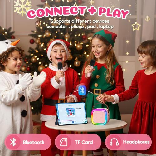 Mini Karaoke Machine for Kids, 2026 TOP Toys Birthday Gifts Ideas for Girls Ages 4, 5, 6, 7, 8, 9, 10, 12  Years Old, Portable MP3 Player with 2 Wireless Mics for Family Home Party