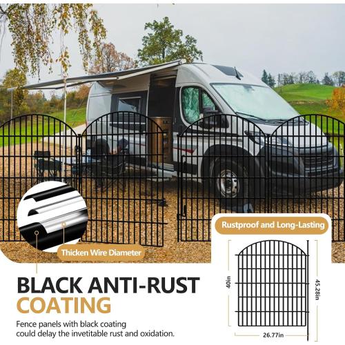 10 Panels Decorative Garden Fence with Lock, 40in (H) X 22.31ft (L) No Dig Dog Fences Outdoor for Yard, Rustproof Tall Animal Barrier Fencing, Metal Panels Suitable for Yards Border, Patio Use
