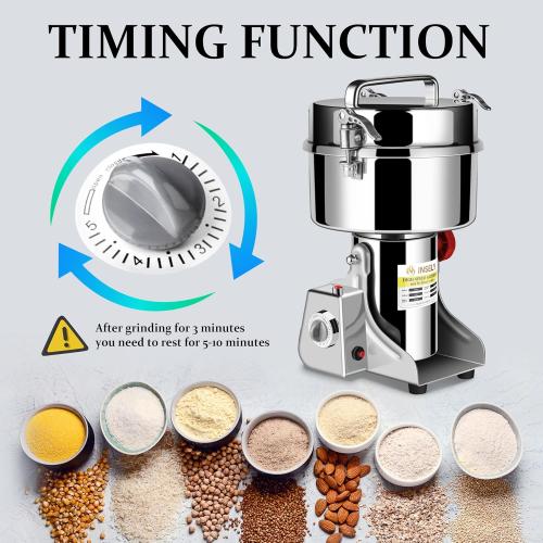 Grain Mill Grinder 2000g High Speed Food Grain Mill Stainless Steel Seeds Flour Nut Pill Wheat Corn Herbs Spices & Seasonings Dry Grinder Electric Machine Grinder for Kitchen