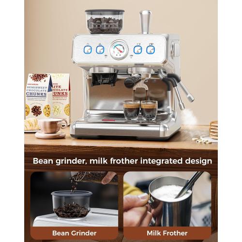 (2025 Upgrade)20 Bar Espresso Machine with Grinder & Milk Frother Steam Wand, Tamping Tools, Expresso Coffee Machines 58mm Commercial Espresso Maker for Home or Café, Perfect for latte, Cappuccino