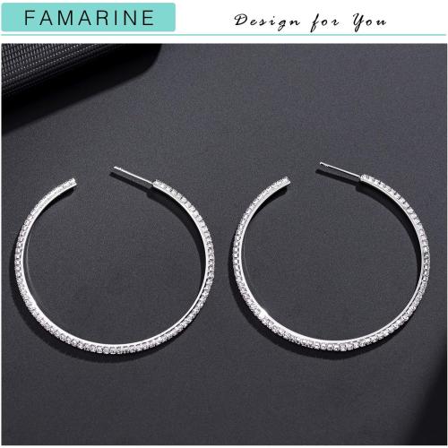 FAMARINE Gold Silver CZ Open C Hoops Earrings, Crystal Cubic Zirconia Hoop Earring Gift for Women