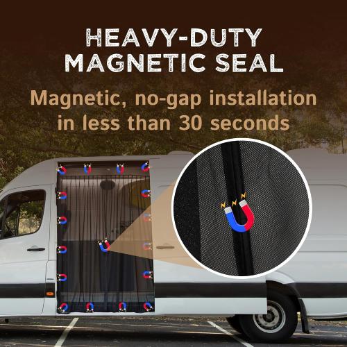 Living in a Bubble Van Bug Screen for Mercedes-Benz Sprinter Mid/High Roof and Other Campervans, Universal Size Sliding Door Flyscreen Mosquito Net, Center Magnetic Closure (Large)