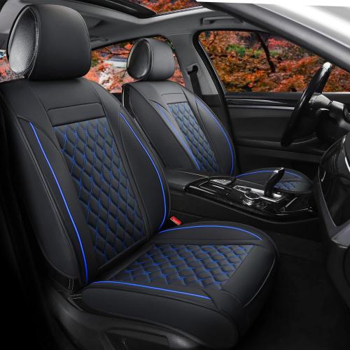 Car Seat Covers Front Pair,Universal Fit for Most Cars,SUV,Sedans and Pick-up Trucks,Automotive Faux Leather Vehicle Cushion Covers(Front Pair,Black/Blue)