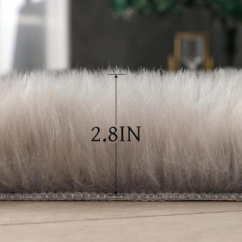 linmopm Faux Fur Sheepskin Rug, Grey, Small Runner | Shag Fluffy Fuzzy, High-Density Cushion, For Bedroom Bedside Living Room, Plush Carpet, Sofa Cover