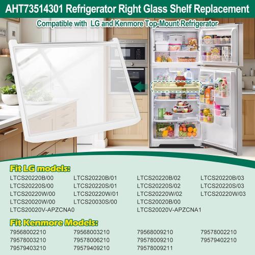 Upgraded AHT73514301 Refrigerator Tempered Glass Shelf Assembly Replacement Compatible with LG Refrigerator Parts Replace AP5676688 PS7788910 EAP7788910 Kenmore Refrigerator Glass Shelf