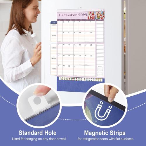 SUNEE Family Wall Calendar 2026 Magnetic Fridge Calendar 15 Months, Oct. 2025 to Dec. 2026, Moms Calendar 2025-2026 Wall Calendar, Family Organizer Sticks to Refrigerator - over 300 Stickers