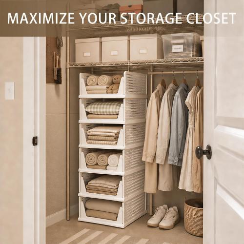 Pinkpum 6 Pack Closet Organizer Storage Bins Stackable Plastic Drawer Shelf