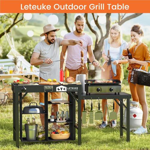 Grill Table for Blackstone Griddle Camping Grill Table Foldable Fits Ninja | Portable Grill Table with Storage Blackstone Griddle Stand for Outdoor Camping, Picnic, Garden, Patio, Dining, BBQ, Party