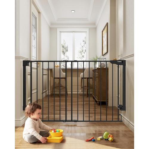 Cumbor Expandable 31.6-48 Baby Gate for Stairs, Wall-Mounted, 2-in-1 No Bottom Bar Dog Gate Indoor, Pet Gate for Doorways with Large Walk Thru Door, Child-Proof Safety Gate for Kids (Black)