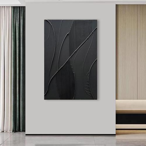 NANKAI Art Hand-Painted Modern Minimalist Abstract Art Black Texture Oil Painting Large Home Wall Art Deco Oil Painting 45x30 inches
