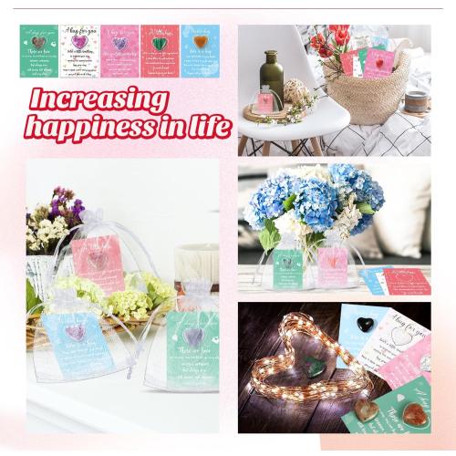 Tondiamo 60 Sets Pocket Hug Valentines Gift Bulk, 0.8 Inch Natural Heart Crystal Worry Stones with Hug Cards and Organza Bags, Small Cute Love Pocket Tokens for Friend, Couples, Office Employee, Staff