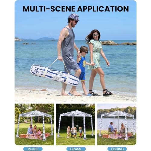Beach Cabanas for Sand, Foldable Beach Canopy with Sandbags 8' | 43 Compact Fold, 8' x 8' Fits 6 Person, UPF 50 , Wind-Resistant, Privacy Side Wall, Easy Setup, 6.5-8' Adjustable Height