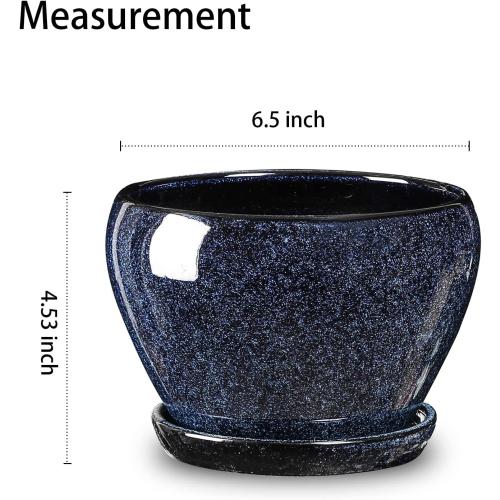 vicrays Ceramic Plant Pots Indoor - 6.5 Inch Planter Pot with Drainage Hole and Saucer for Succulent Orchid Flower Herbs Cactus - Ideal for Gardening Home Desktop Office Decor - Blue