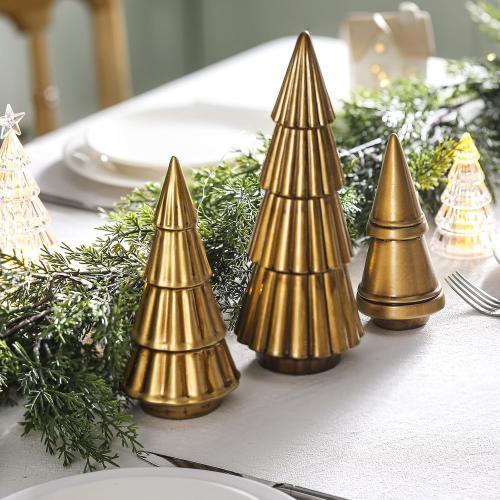 Pinkunn 3 Pcs Neutral Christmas Tree Figurines,Minimalism Resin Christmas Tree Ornament Tabletop,Modern Matte Xmas Trees Table Centerpiece for Home Winter Mantel Indoor Holiday Decoration (Gold)