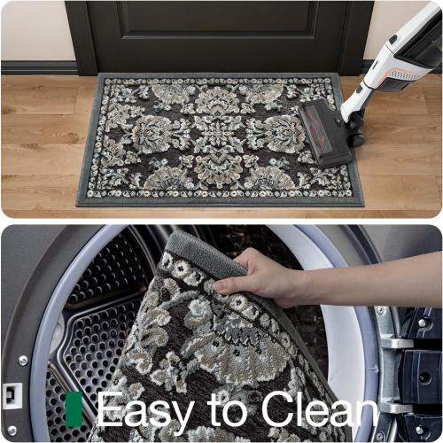 LUMI Indoor Door Mat 36x59, Vintage Non-Slip Washable Thin Entry Mat,Floral | Rubber Backing, Soft Surface, Elegant Pattern, Easy Care, Durable, High Traffic Area (Kids, Dog, Muddy Boots)