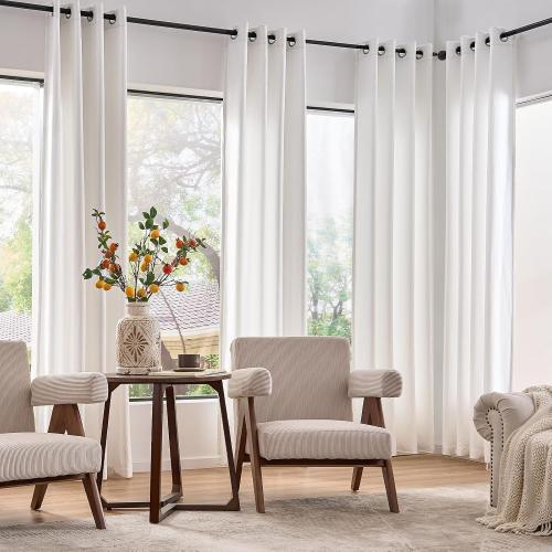 jinchan Linen Textured Curtain 84 Inch Long for Living Room Light Filtering Thermal Insulated Grommet Top Window Drape for Bedroom 52 W x 84 L White 1 Panel