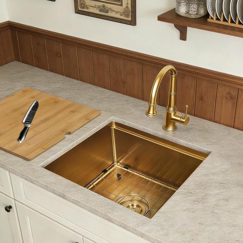 Gold Bar Sink Undermount,Small Bar & Prep Sinks,16 gauge Stainless Steel Bar Sink with Workstation for Wet Bar Area (18 X 18)