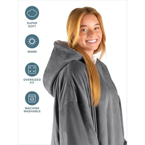 Bare Home Wearable Blanket B-Cozy Hoodie - Soft Plush Sherpa - Warm and Cozy - Oversized Wearable Blanket - Adult & Kid Sizes