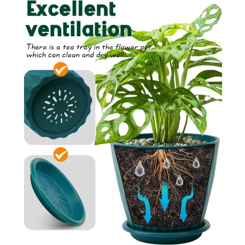 6 Inch Indoor Planter Pots with Drainage Hole and Tray Saucer,Flower Pots for Indoor Outdoor Garden Plants and Flowers, Multicolor, 5 Packs