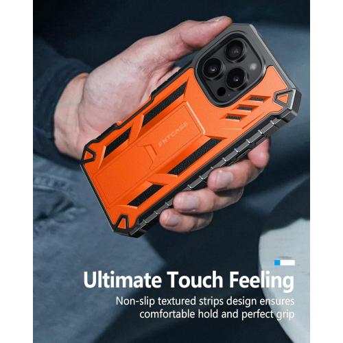FNTCASE for iPhone 16 Pro-Max Case: Military Grade Drop Proof Protection Mobile Cover with Kickstand | Matte Textured Rugged Shockproof TPU | Protective Sturdy Phone Case - 6.9 inch Orange