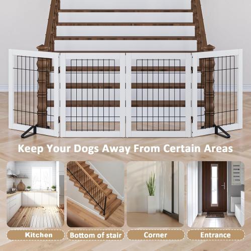 Size 24 Color White Dog Gate Indoor, Metal Dog Gates for Doorways House, 24-Inch Freestanding Pet Gates for Dogs, Puppy Fence (4 Panel, White)