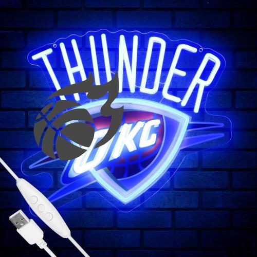 Basketball Team Neon Sign, Sport Light Up Dimmable OKC Basketball Team Logo Hanging USB Powered Led Neon Sign for Wall Decor, Bedroom, Man Cave, Party, Birthday Christmas Gift for Oklahoma City Fans
