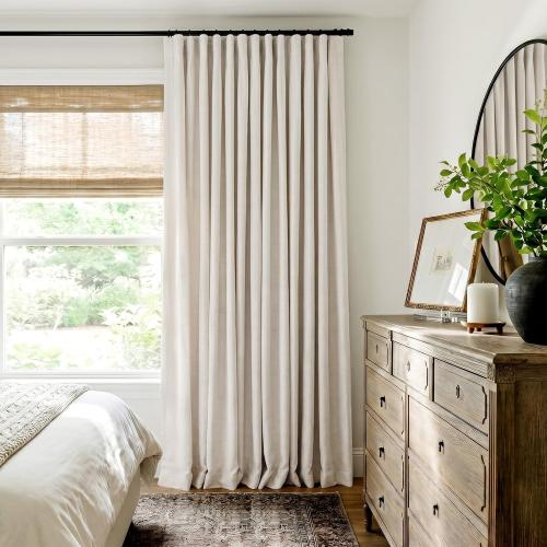 INOVADAY Linen Textured 100% Blackout Sliding Door Curtains 102x84 Beige