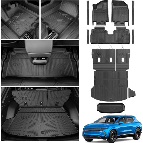 Floor Mats for 2024 2025 Chevy Equinox EV(Non Fuel) Trunk Mat with Backrest Mat and Storage Mats, Door Sill Protectors, All Weather Cargo Liner Back Seat Cover for Equinox EV Accessories