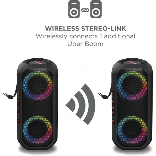 Ion Audio Uber Boom - Water resistant Portable Bluetooth Speaker with Party Lights, Built-in Microphone and Stereo-Link (Renewed)