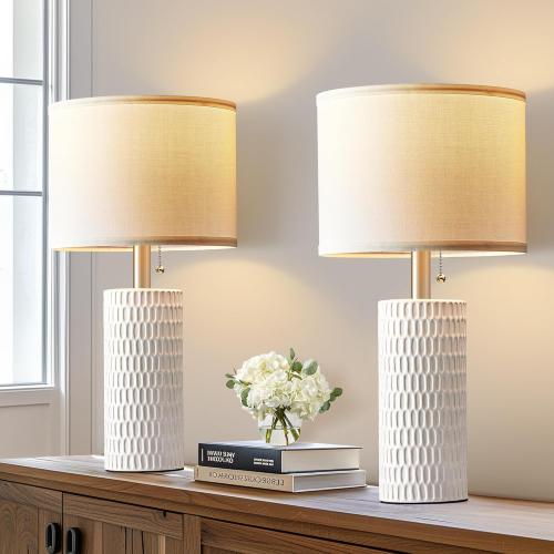 20 Small Bedside Table Lamps for Bedroom Set of 2, Modern Lamps for Night Stands, Farmhouse Table Lamps for Living Room, Home Office and Hallways,White