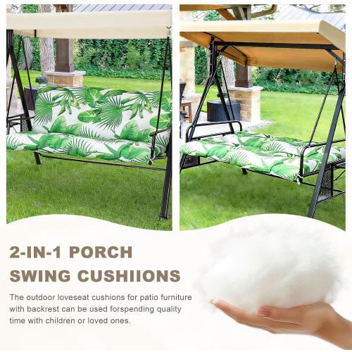 Porch Swing Cushion with Backrest,Waterproof Bench Cushion for Outdoor Furniture,2-3 Seater Replacement Thickened Swing Cushion with Ties,Patio,Outdoor,Backyard and Garden (Fresh Leafy,40x40)