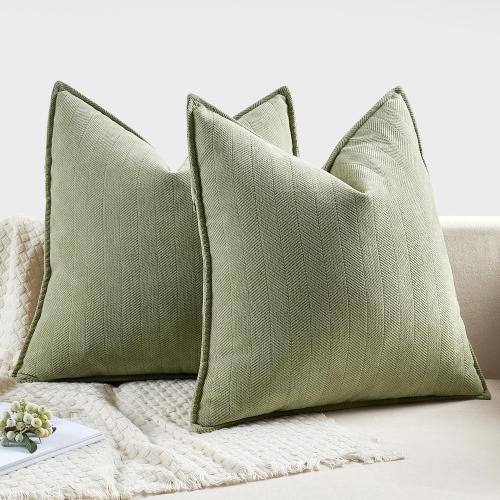 MIULEE Pack of 2 Sage Green Decorative Pillow Covers 16x16 Inch Soft Chenille Luxurious Couch Throw Pillows Farmhouse Cushion Covers with Elegant Design for Sofa Bedroom Living Room Spring Home Decor