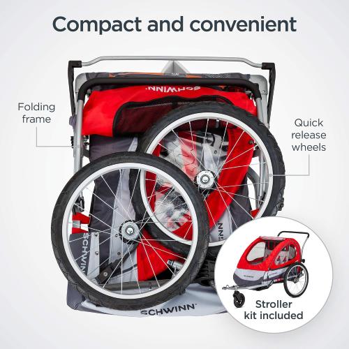 Schwinn Trailblazer Double Child Bike Trailer, Max of 2 Children with Total Weight of 80 lbs., Canopy, 20-Inch Air-Filled Tires, Red