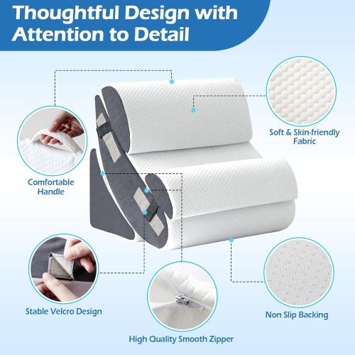 6PCS Wedge Pillow Set for After Surgery, Orthopedic Bed Wedge Pillow for Headboard, Memory Foam Back Pillow for Bed Sitting Up, Sit Up Pillow for Acid Reflux Relief, GERD, Anti Snoring (White)