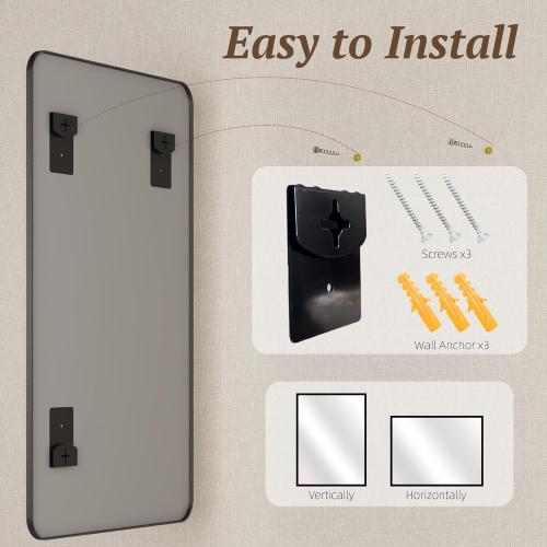 Bathroom Mirror 48 x 30, Large Rectangle Wall Mirror, Black Metal Frame Wall Mounted Mirrors for Bathroom, Vanity, Bedroom, Entryway Decor(Horizontal/Vertical)