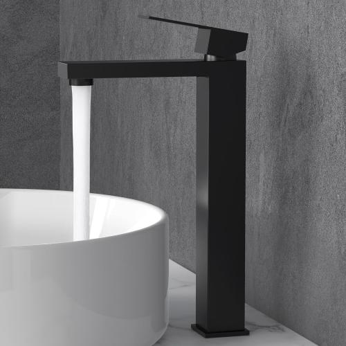 KES Bathroom Faucet Black Vessel Sink Faucet cUPC Certified, Single Hole Tall Bathroom Faucet Stainless Steel, L3156BLFF12-BK
