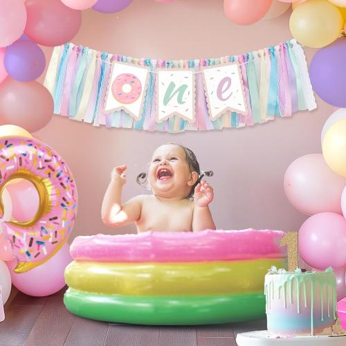 Kriyokiaa Donut Highchair Banner 1st Birthday Girl Sweet One Birthday Party Decorations Rainbow High Chair Banner Photo Background