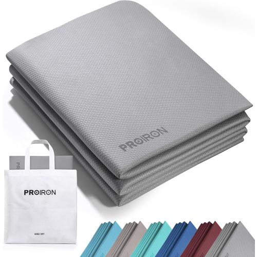 Grey PROIRON Foldable Yoga Mat for Home Workout & Travel, Non Slip Travel Yoga Mats with Carry Bag, Packable Yoga Mat for Home Gym, Pilates, Fitness,Stretching