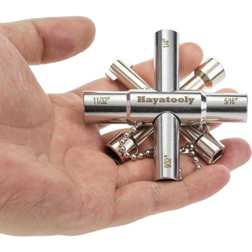 4-Way Sillcock Key, 2-Pack 40Cr Water Key, Multi-Functional & Utility Wrench, Shut Off Tool for 1/4, 9/32, 5/16, 11/32 Valve, Spigot & Electric Meter, Ideal for Home, Public & Commercial