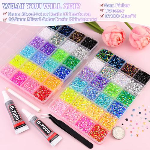2 Boxes 3 4/5mm Jelly Rhinestones for Bedazzling, 22000Pcs Multicolor Flatback Resin Gems for Crafting, Bedazzler Kit with 2Pcs 10ml B7000 Jewelry Glue for DIY Crafts Book Fabric Decor Nail Art