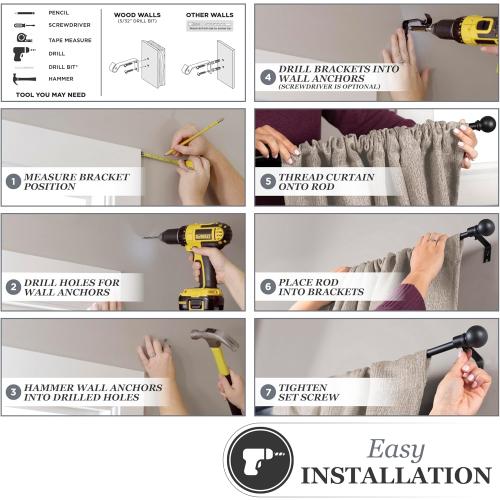 Kenney KN71609 Chelsea Ball End Standard Decorative Window Curtain Rod, 48-86 Adjustable Length, Brushed Nickel Finish, 5/8 Diameter Steel Tube