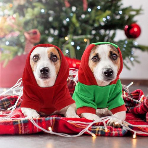 HYLYUN Puppy Christmas Outfit 2 Packs - Small Dog Christmas Outfits Pet Santa Claus Suit Dog Hoodies for Small Dogs and Cats L