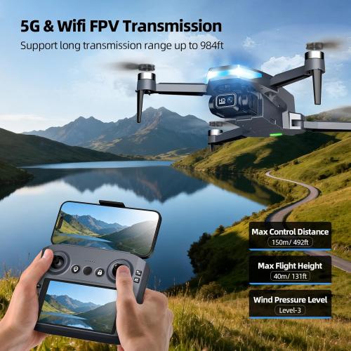GPS Drone with 2K Camera for Adults, 5G FPV Foldable Drone with 4.5 Screen Controller, Brushless Motor, Tap Fly & Circle Fly, GPS Auto Return, Follow Me, Long Flight Time RC Quadcopter for Beginners