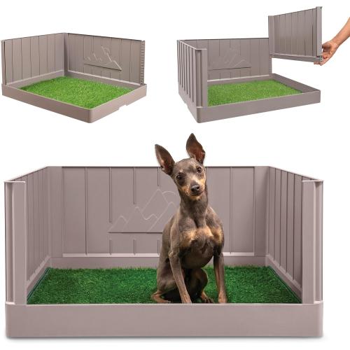 Dog Grass Pad with Tray, Indoor Dog Potty, Litter Box with High Walls, Artificial Grass for Dogs, Pee Pad Holder, Potty Training Tray with Reusable Turf Patch, for Apartments & Balconies