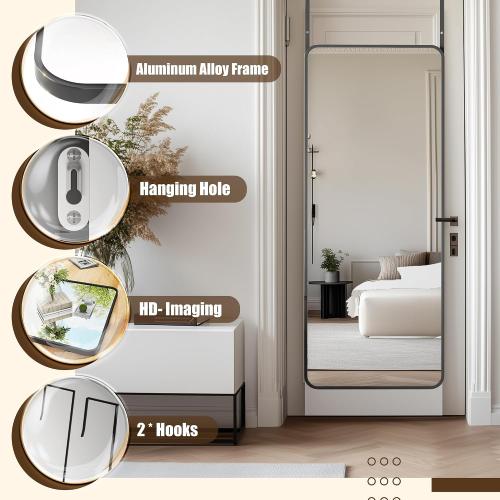 Antok Over The Door Mirror Full Length, 49'' x 14''Wall Mounted Hanging Mirror, Aluminum Alloy Frame, Shatterproof Glass, No Drill Installation for Bedroom, Closet, Bathroom, Dorm, Round Corner,Black ‼️used‼️