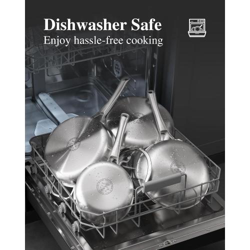 SILVER Stainless Steel Cookware Set,Tir-Ply Pots and Pans Set,10 Pcs Stainless Steel Induction Kitchen Cookware Sets,PFOA Free, Frying Pans,Saucepans,Saute Pan & Stock Pot,Compatible with All Cooktops