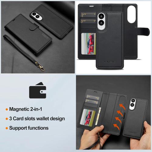 HAII for Samsung Galaxy S25 Edge 2025 Case, 2 in1 Multifunctional Detachable Wallet Phone Case for Men Women with RFID Blocking Wrist Strap Shockproof Protective Case for Galaxy S25 Edge (Black)
