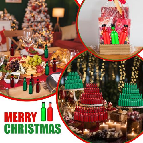 Patelai 50 Pcs 2oz Mini Liquor Bottles with Black Caps Funnels Plastic Shooters Alcohol Bottle Sauce Spirit Bottles for Cocktail Wine Halloween Fall Thanksgiving Christmas Party Favors(Red and Green)