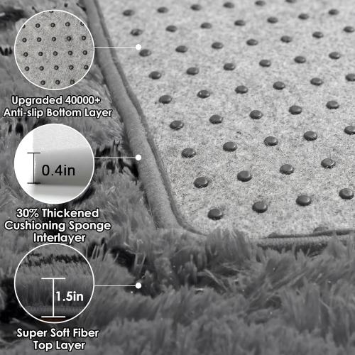 LARGE Area Rugs for Bedroom Living Room, Fluffy Grey and Black Bedside Rug for Nursery Kids Teen Dorm, Soft Shaggy Geometric Plush Fuzzy Indoor Floor Carpet for Home Decor Aesthetic